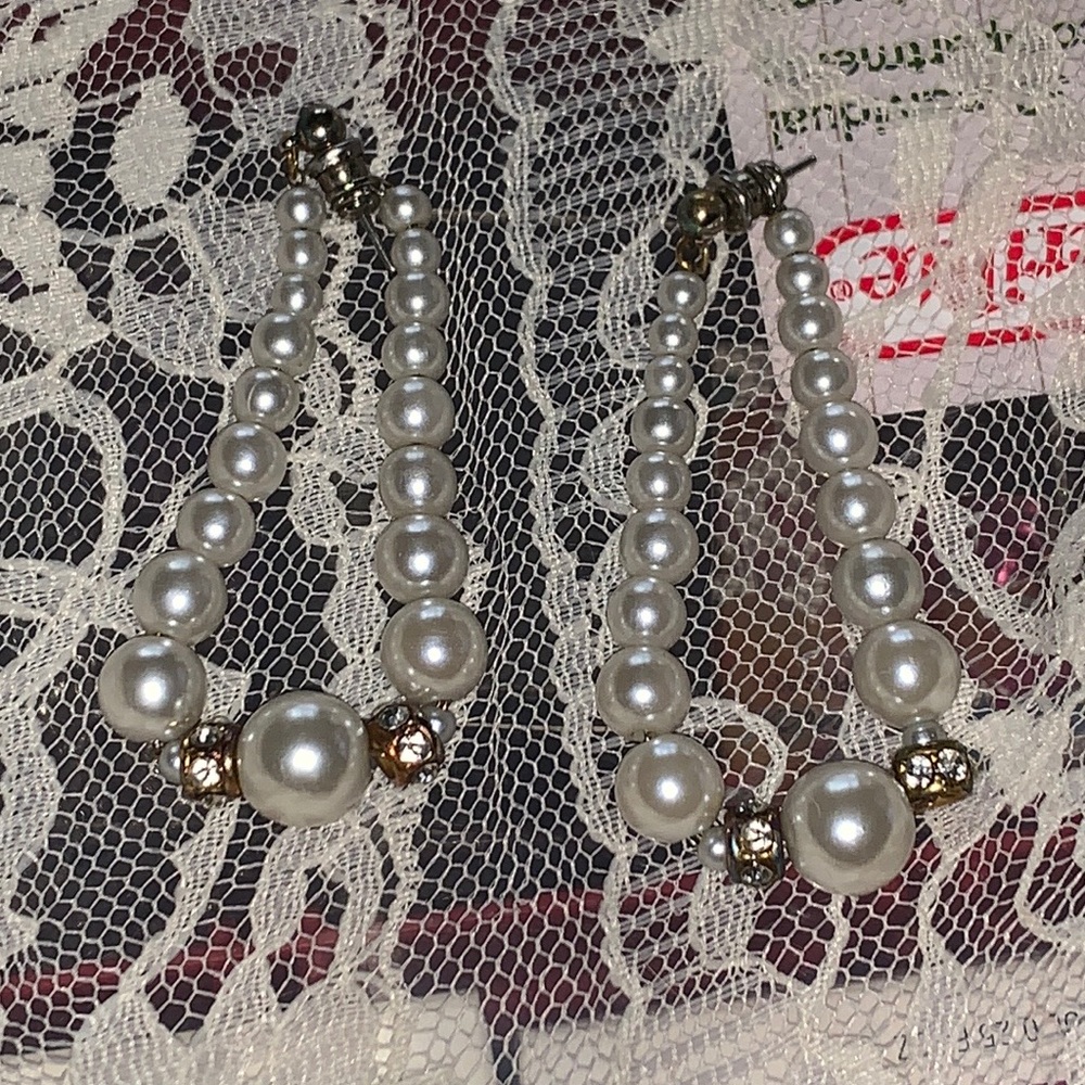 Estate Sale Faux Pearl Earrings 2 inches long